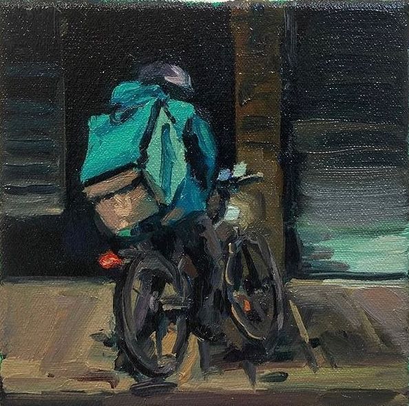 'Deliveroo Rider, Study of Glasgow' by artist Thomas Cameron